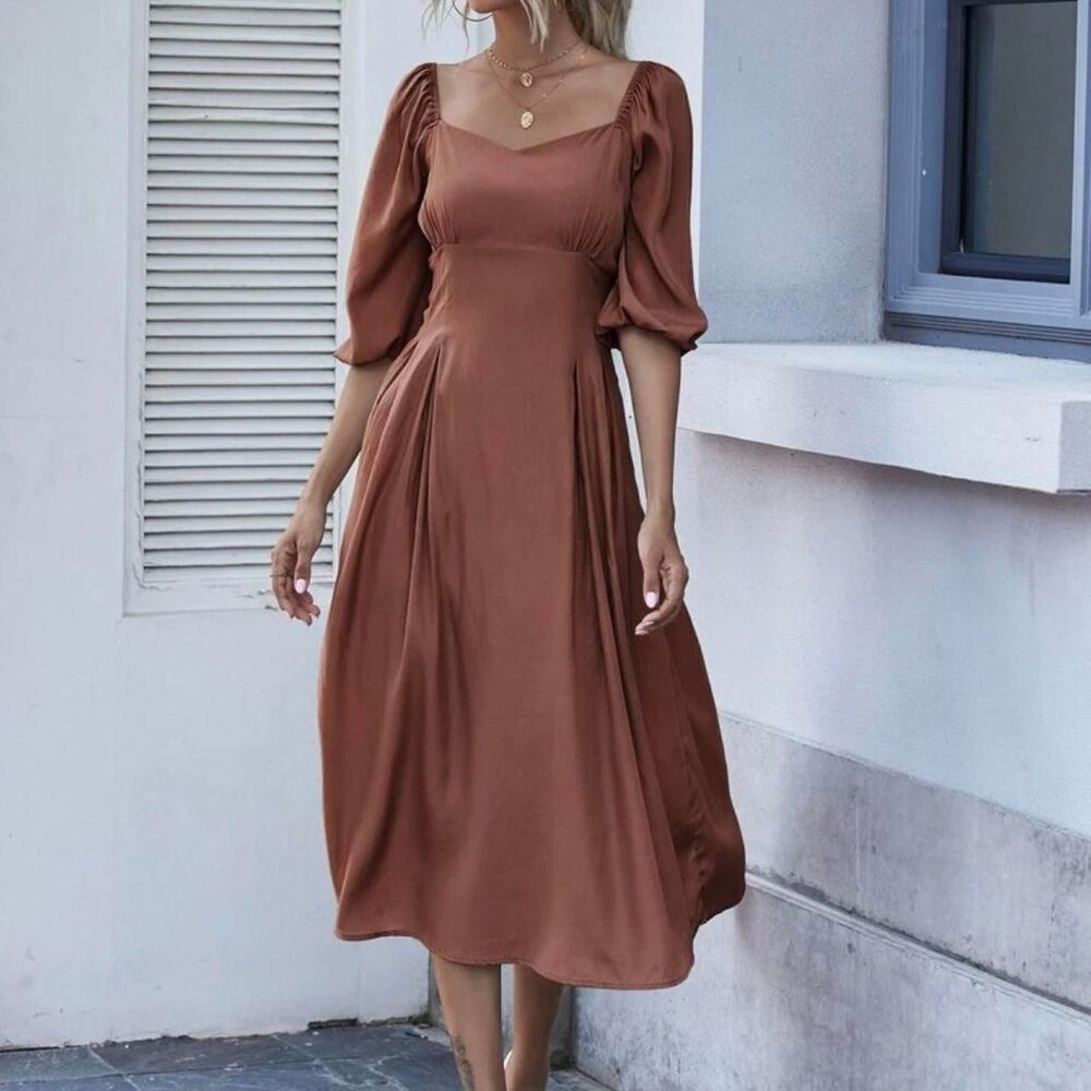 Women's Burgundy and Orange Dress